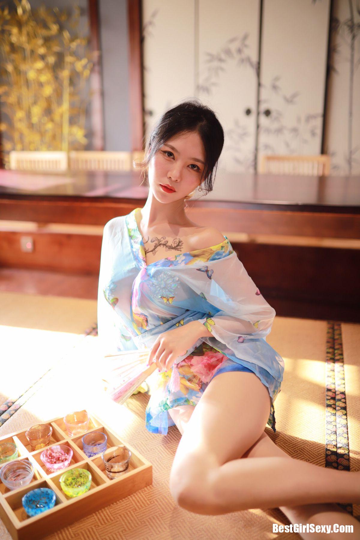 Coser@抖娘-利世 水蓝和服-六月图吧