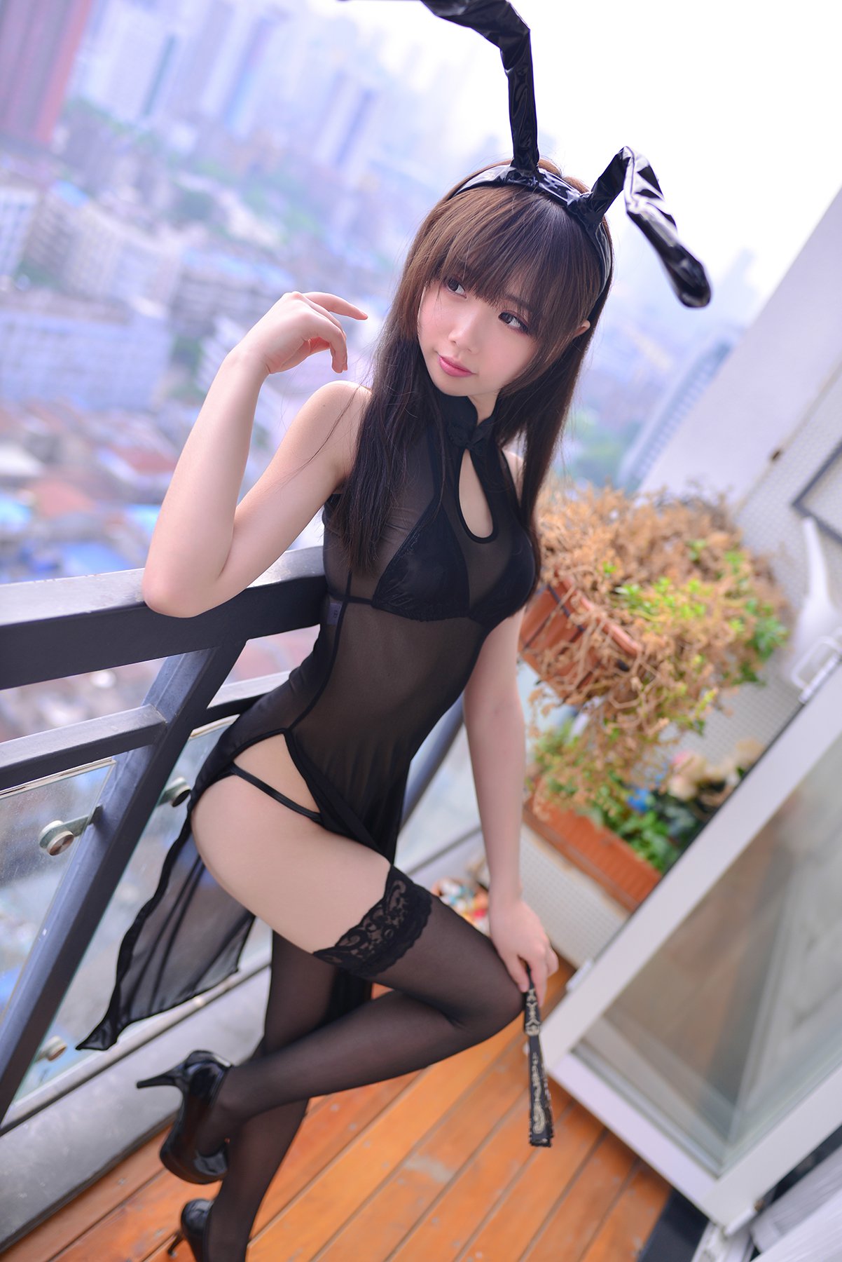 Coser@雪琪SAMA Vol.042 黑透旗袍兔耳-六月图吧