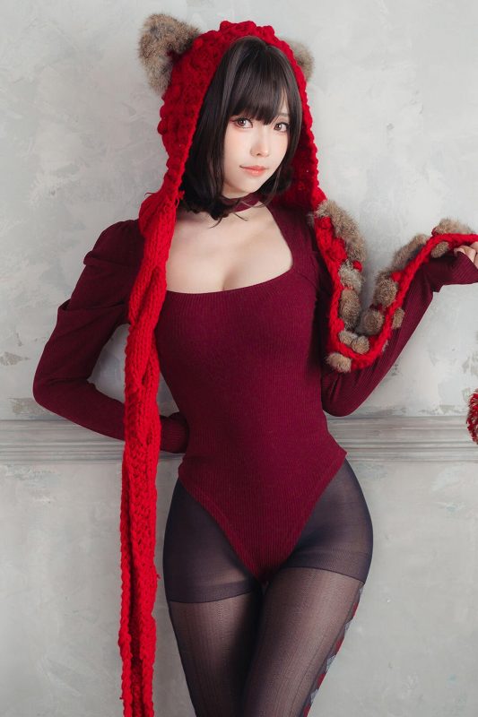 Coser@Ely_eee ElyEE子 – 红色 KNITTING-六月图吧